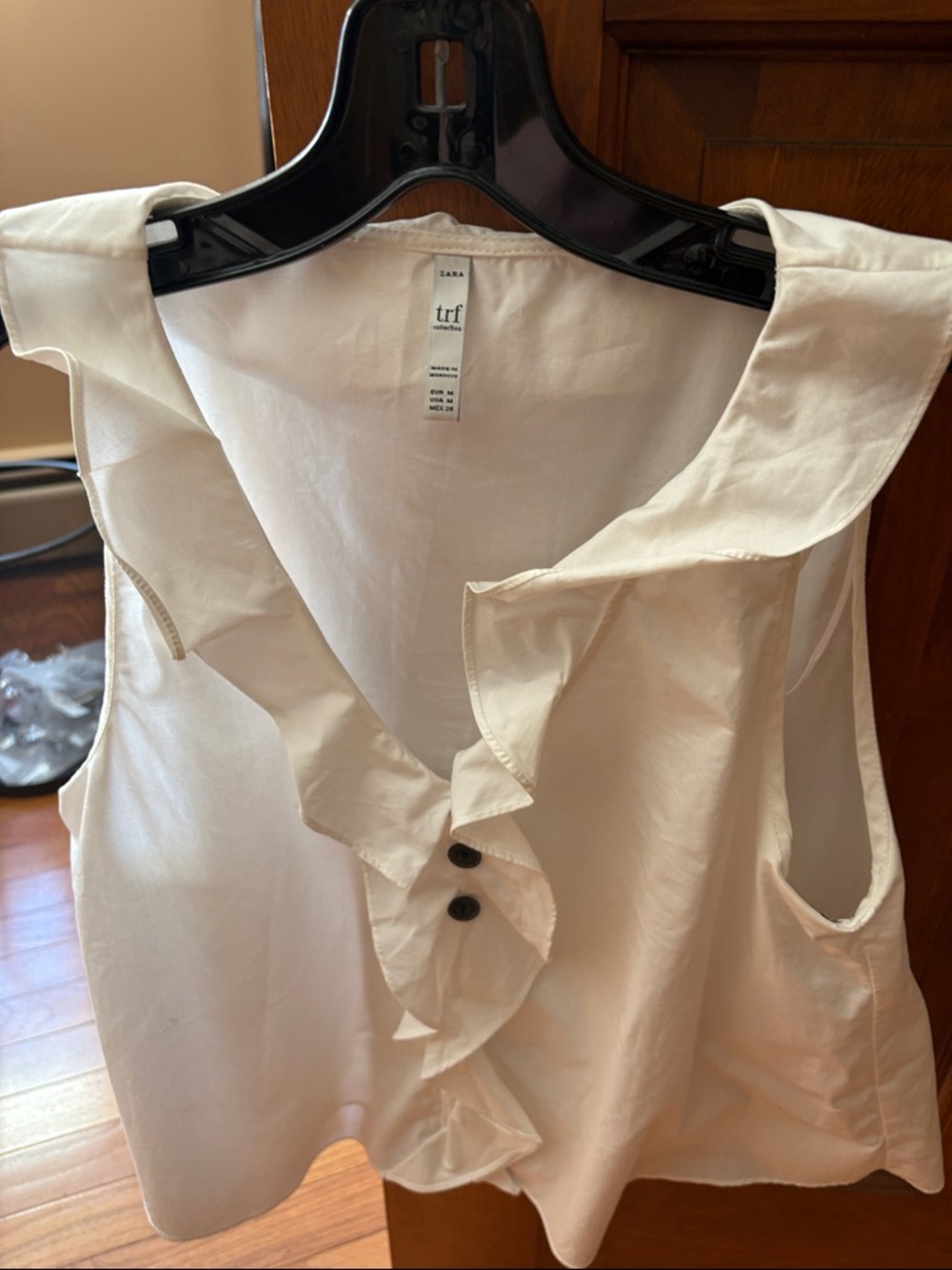 Zara Cream Ruffle-Trim Sleeveless Camisole with Front Buttons